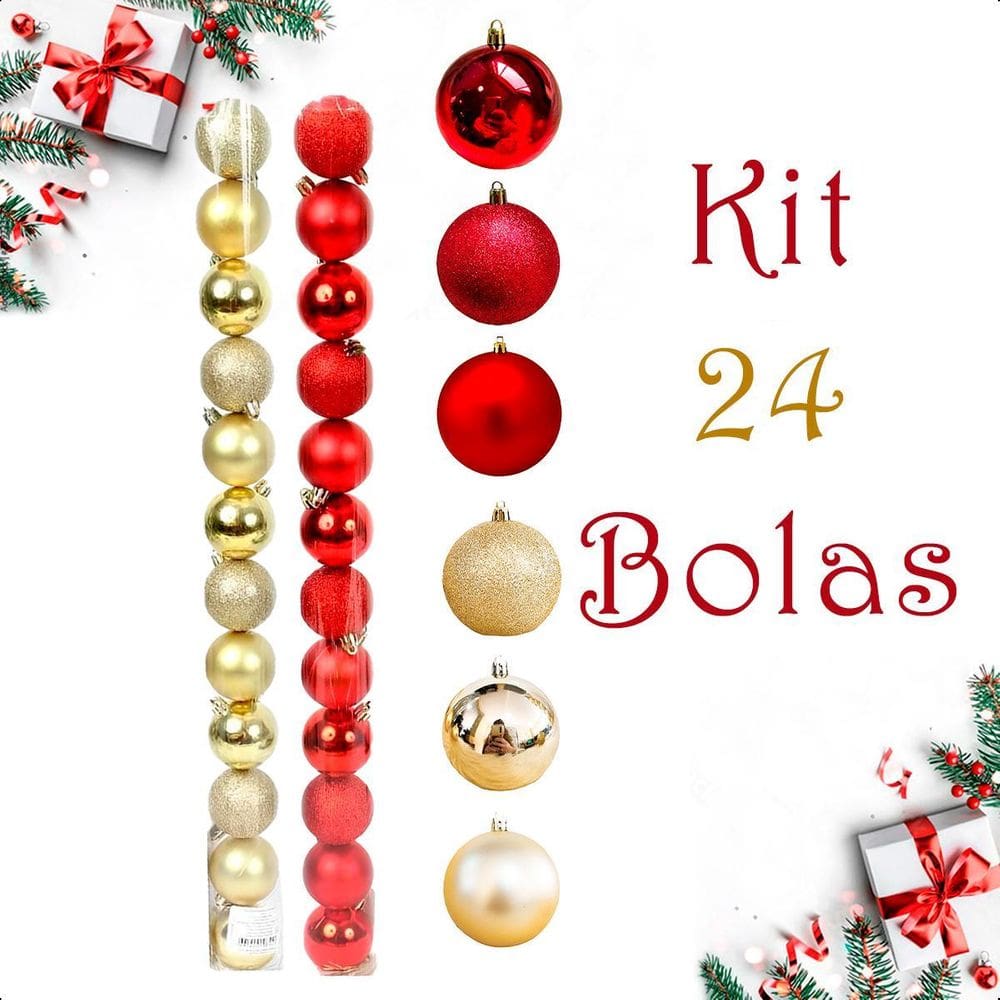Bola De Natal 24 Un Glitter 5Cm Decoração - Vermelho/Dourado