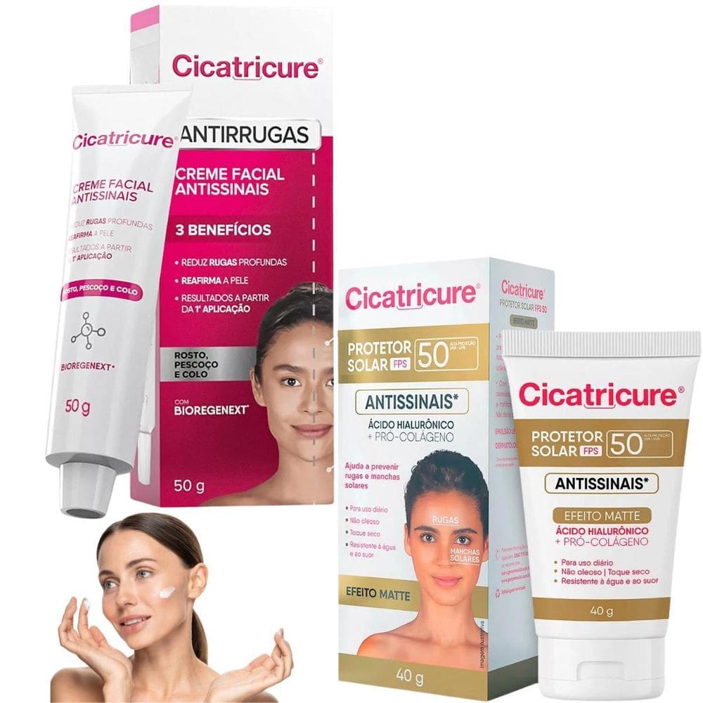 Kit Cicatricure Antirrugas Protetor Solar Fps50 Antissinais