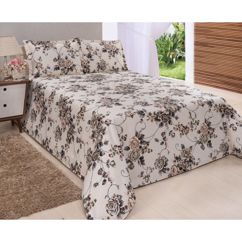 Cobre Leito Colcha Piquet Algodão Bege Cama Casal King