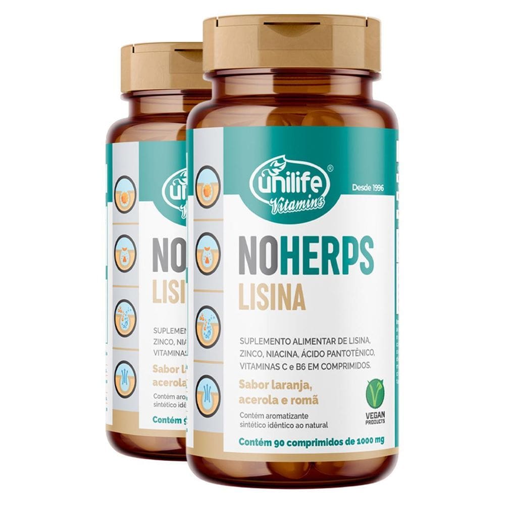 Kit 2 Noherps Lisina 1000Mg Unilife 90 Comp Laranja Acerola