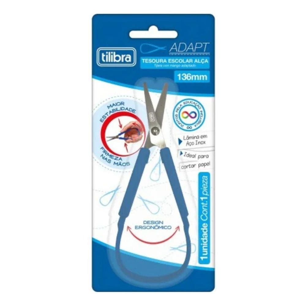 Tesoura Escolar Adapt Com Alça Ergonômica Adaptada - Tilibra