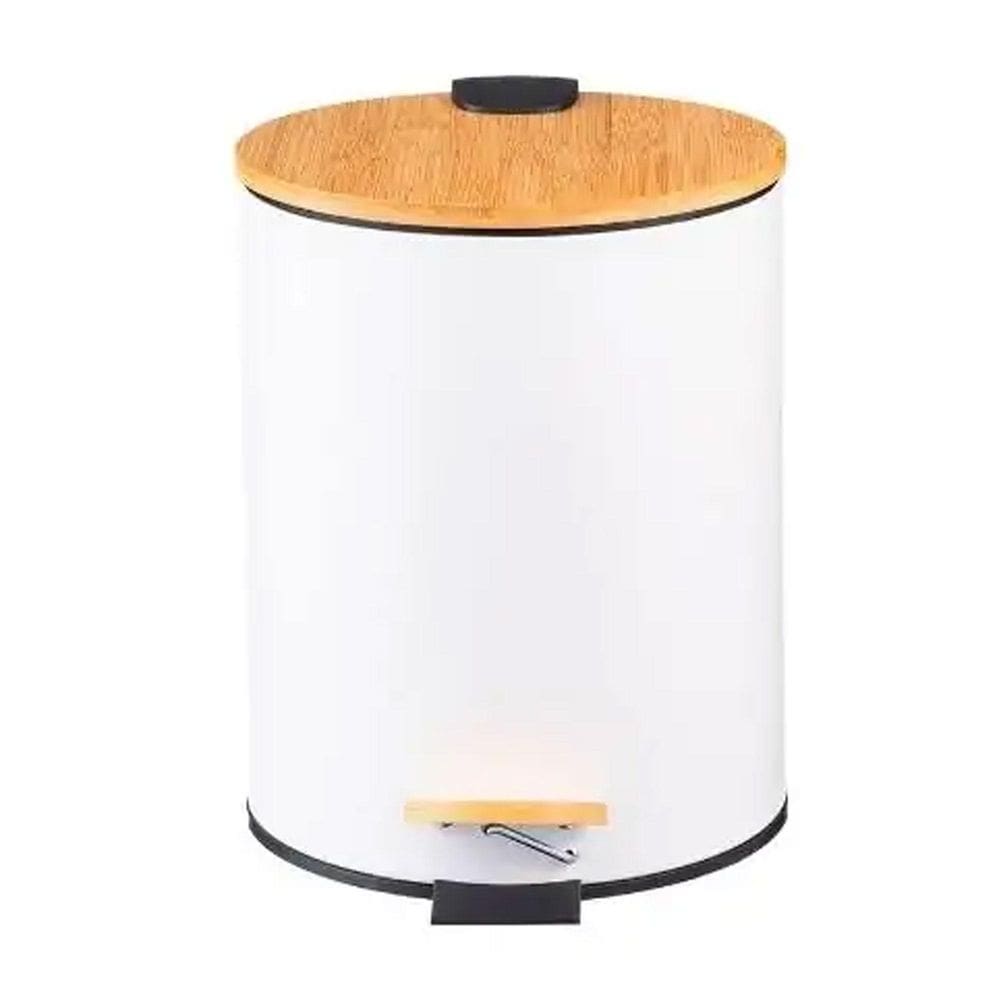 Lixeira Em Inox E Tampa Bambu 5 Litros Com Pedal Branco