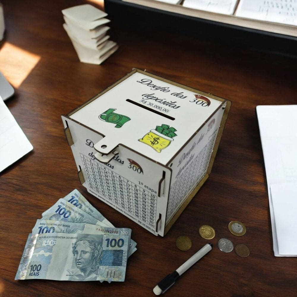 Cofre Guardar Junte Dinheiro Woodbox Desafio 30 Mil Branco