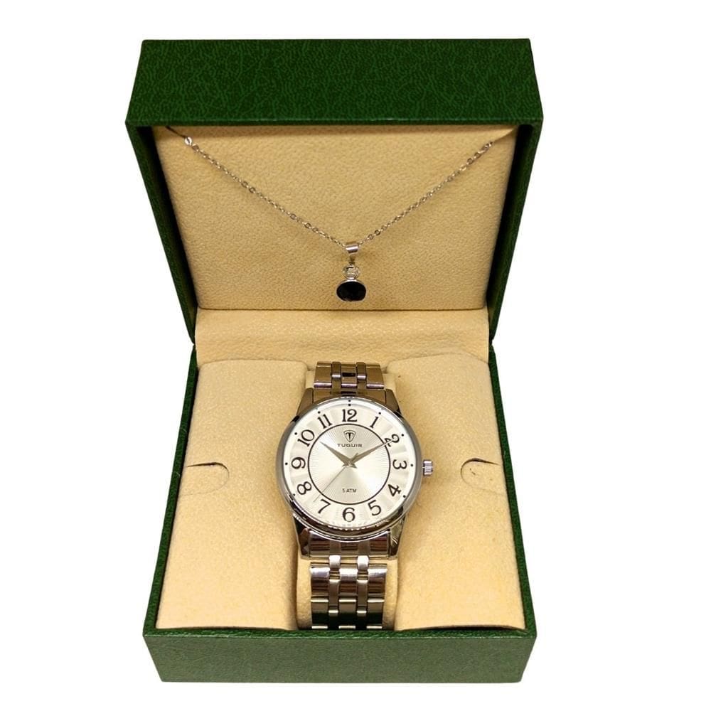 Relógio Tuguir Feminino Ref: Tg35108 Casual Prateado + Semijoia