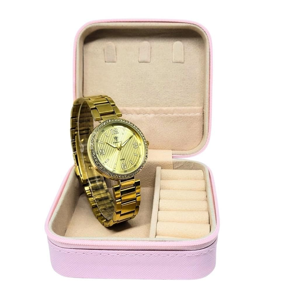 Relógio Tuguir Feminino Ref: Tg30387 Dourado Estojo Porta Jóias