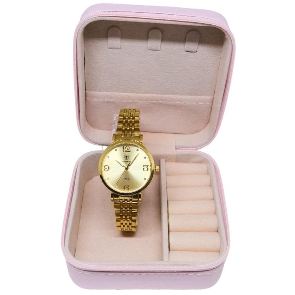 Relógio Tuguir Feminino Ref: Tg30382 Dourado Estojo Porta Jóias