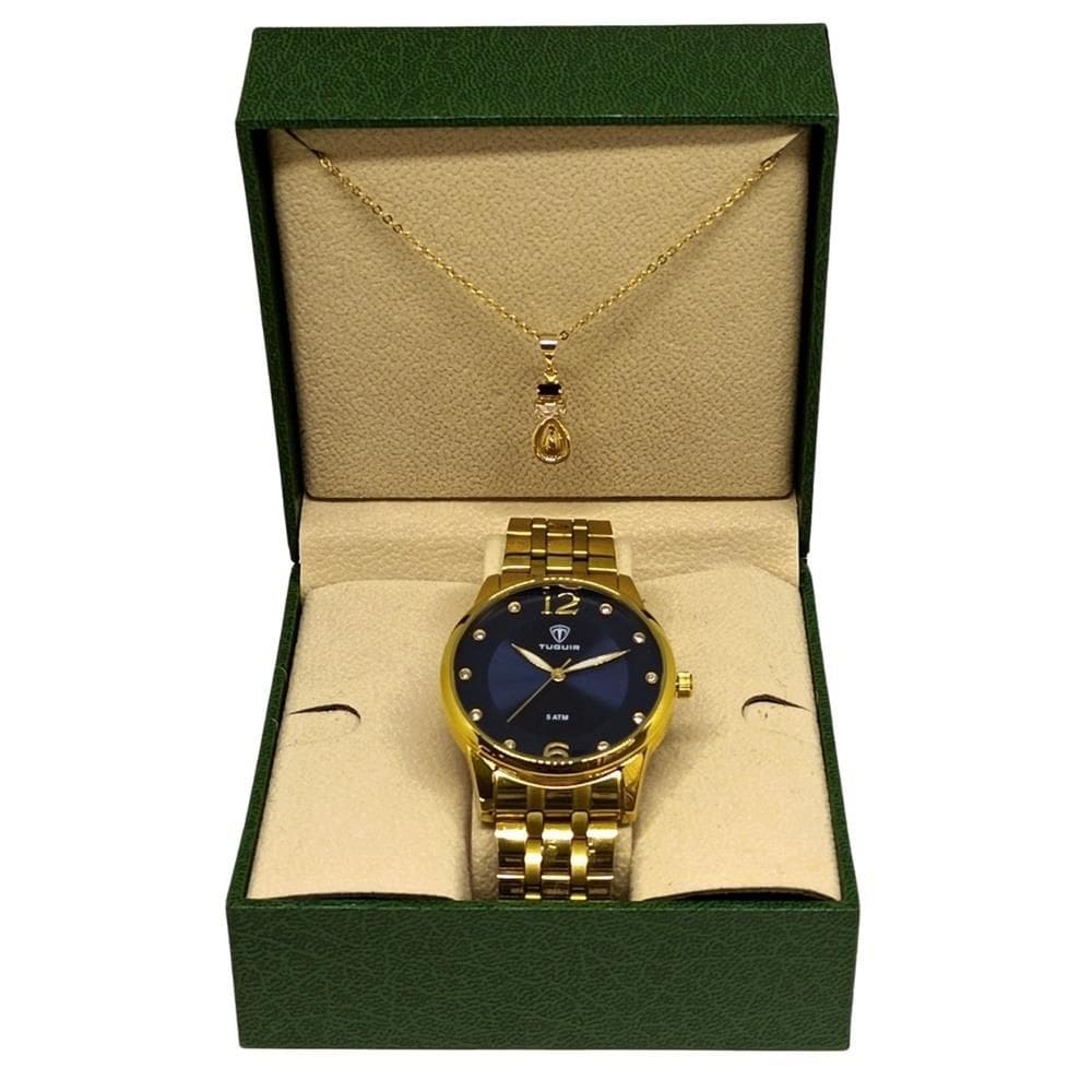 Relógio Tuguir Feminino Ref: Tg35059 Casual Dourado + Semijoia