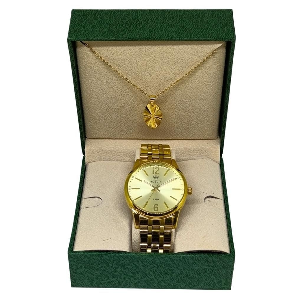 Relógio Tuguir Feminino Ref: Tg35054 Casual Dourado + Semijoia