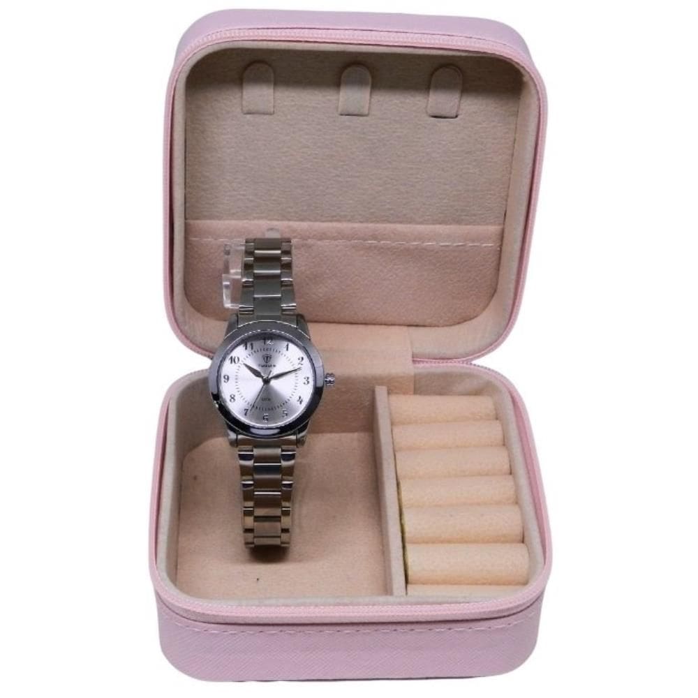 Relógio Tuguir Feminino Ref: Tg30390 Prateado Estojo Porta Jóias