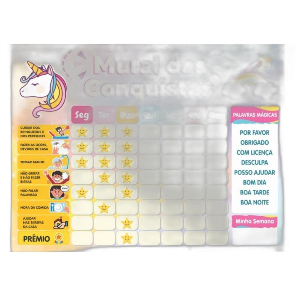 Quadro De Incentivo Rotina De Parede - Unicórnio Estrelas