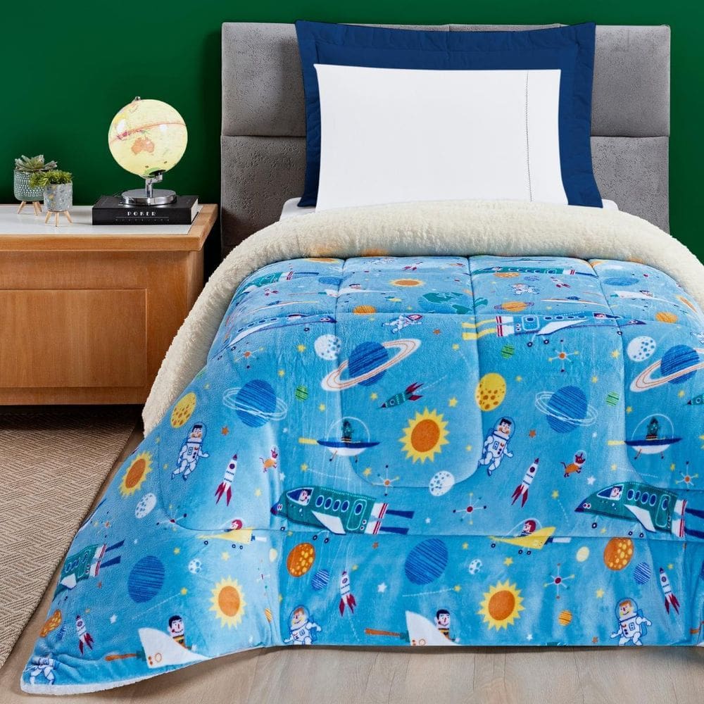 Cobertor Grosso Solteiro Estampado Mundo Kids Dupla Face