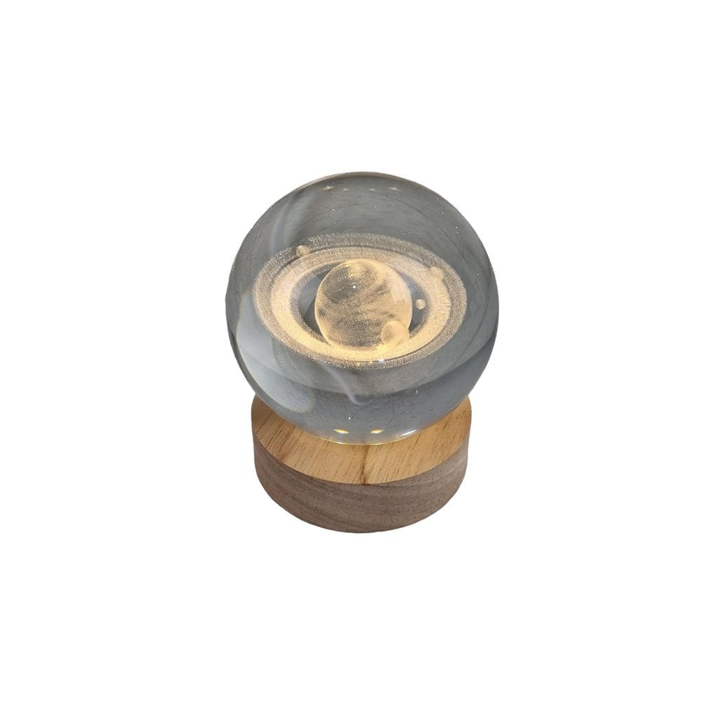 Luminária Saturno Com Base De Madeira E Led Usb