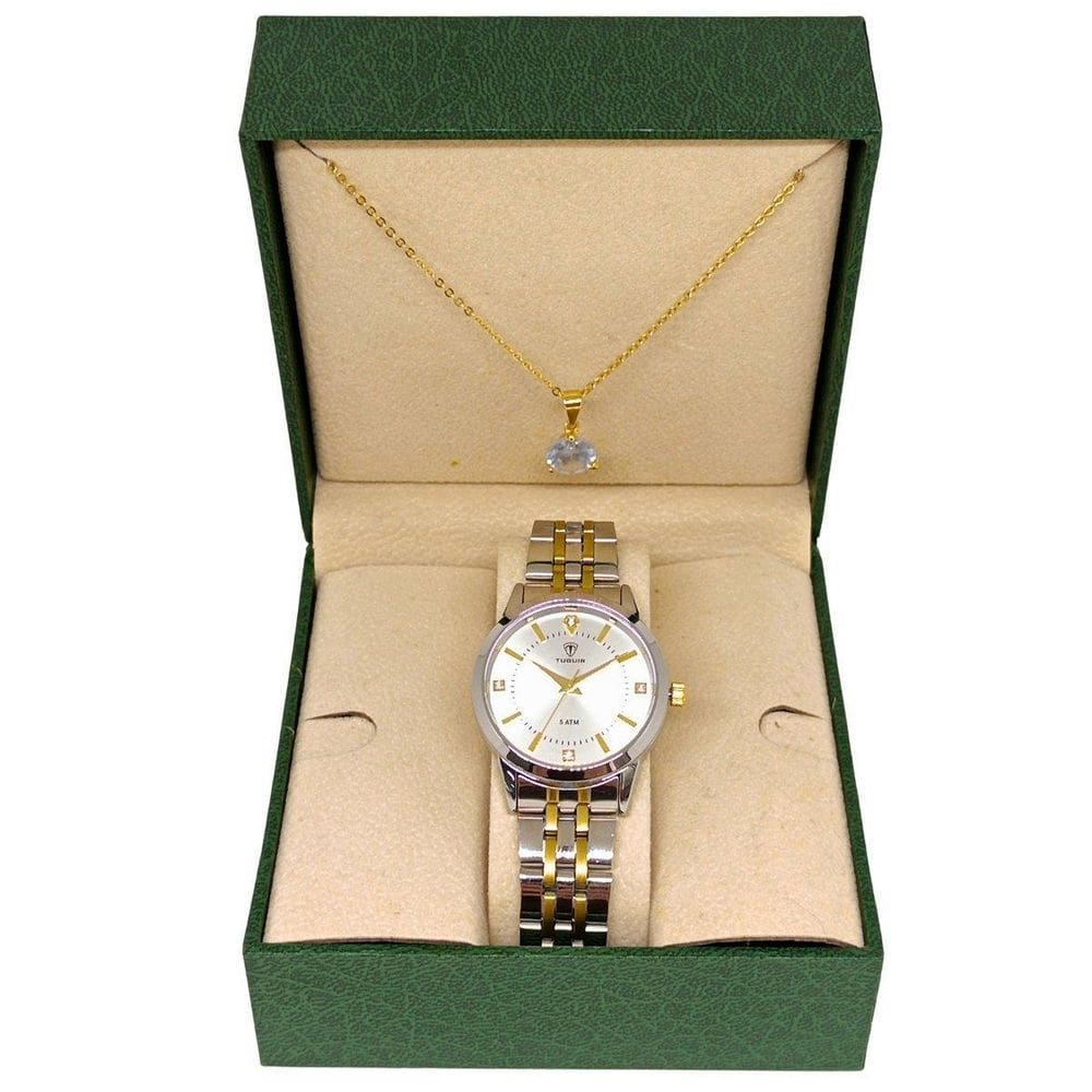 Relógio Feminino Tuguir Analógico 9182B Prata E Dourado