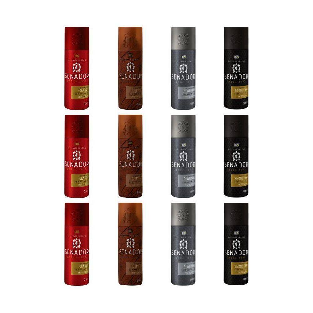 Kit 12 Desodorante Senador Classic+Country+Platinum+Seduct