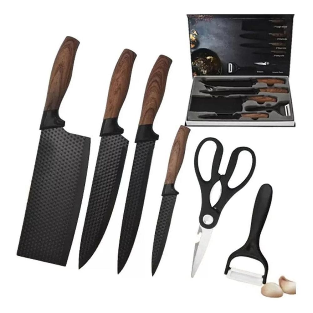 Super Jogo Facas Titanium 6 Pçs Premium Gourmet Inox