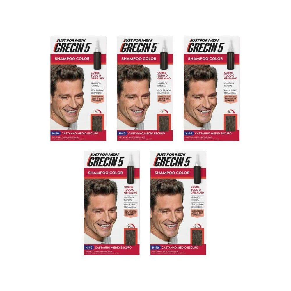 Grecin 5 Shampoo Tonalizante Castanho Medio Escuro-Kit C/5Un