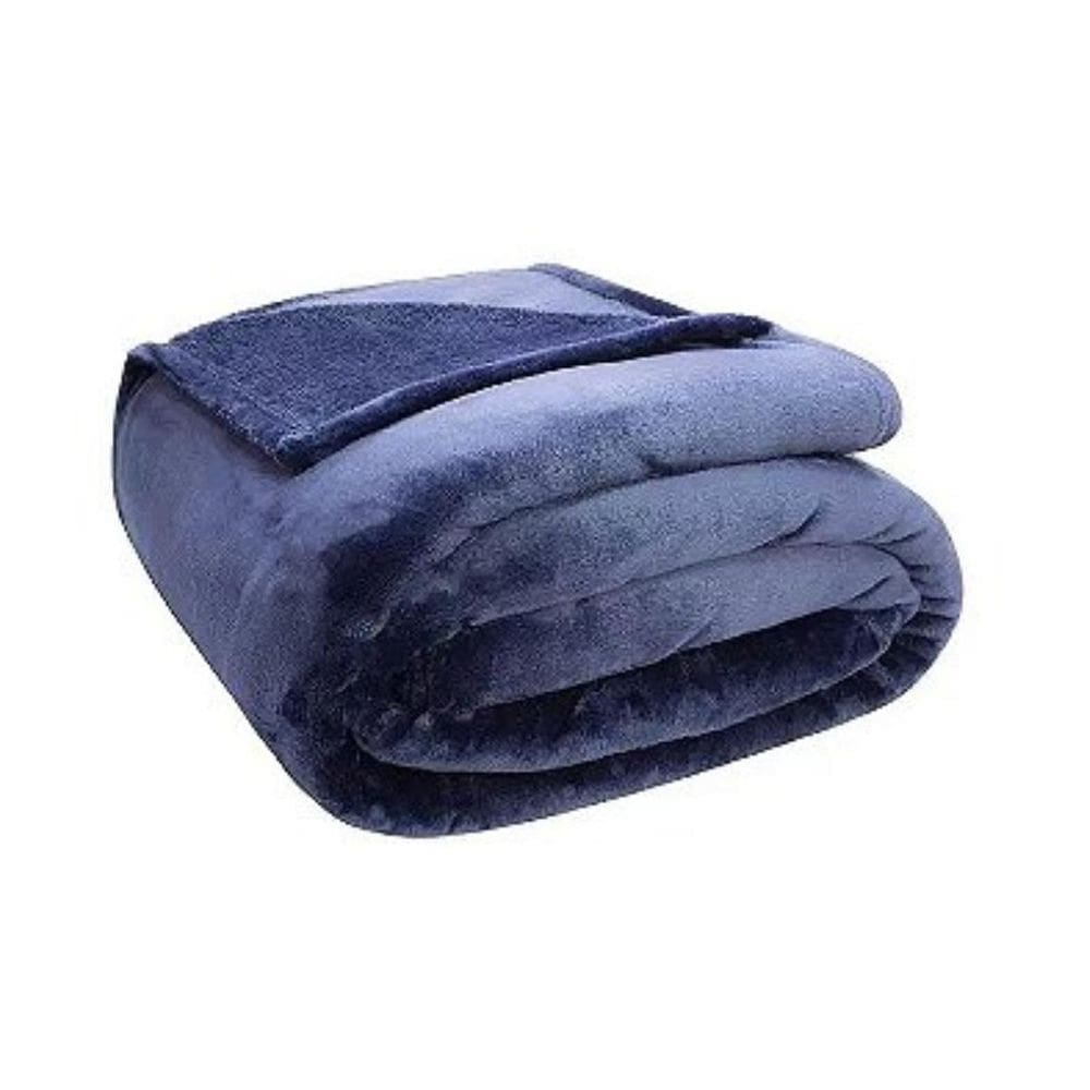 Coberto De Casal Flannel Liso Cor Marinho Poliéster Camesa