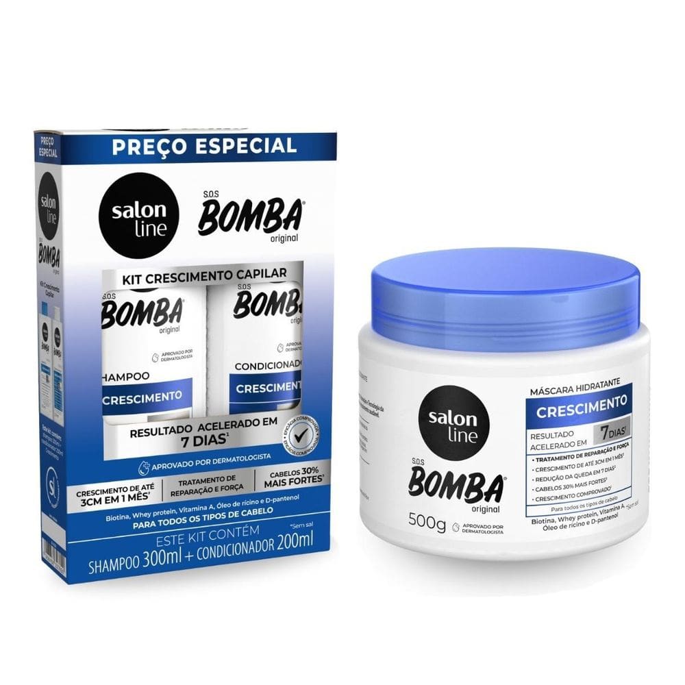 Kit Shampoo + Condicionador + Máscara Sos Bomba, Salon Line