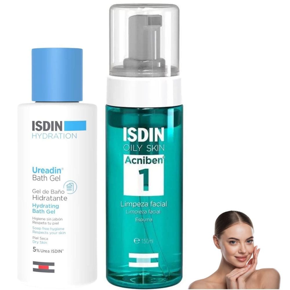 Kit Isdin Espuma Limpeza Facial Gel De Banho Ureadin Acnibin