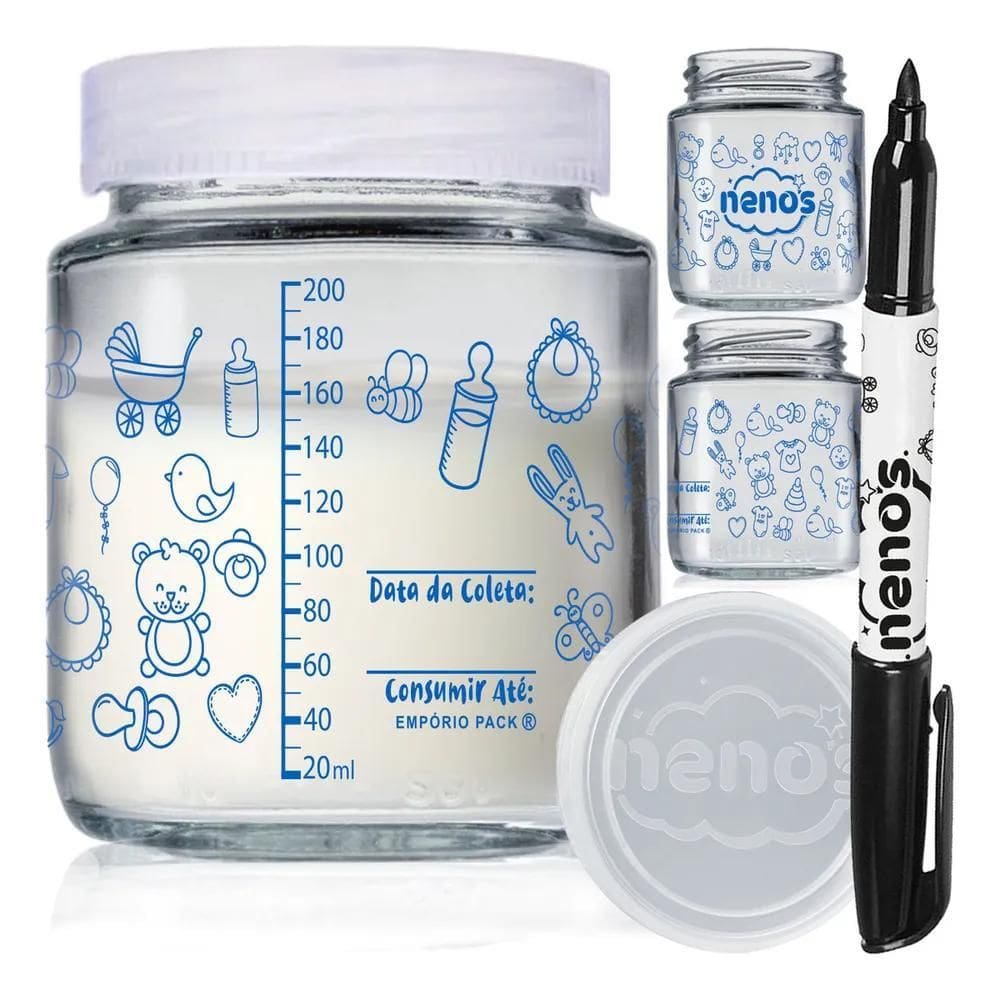 3X 5 Potes De Vidro Armazenar Leite Materno, Graduação 200Ml