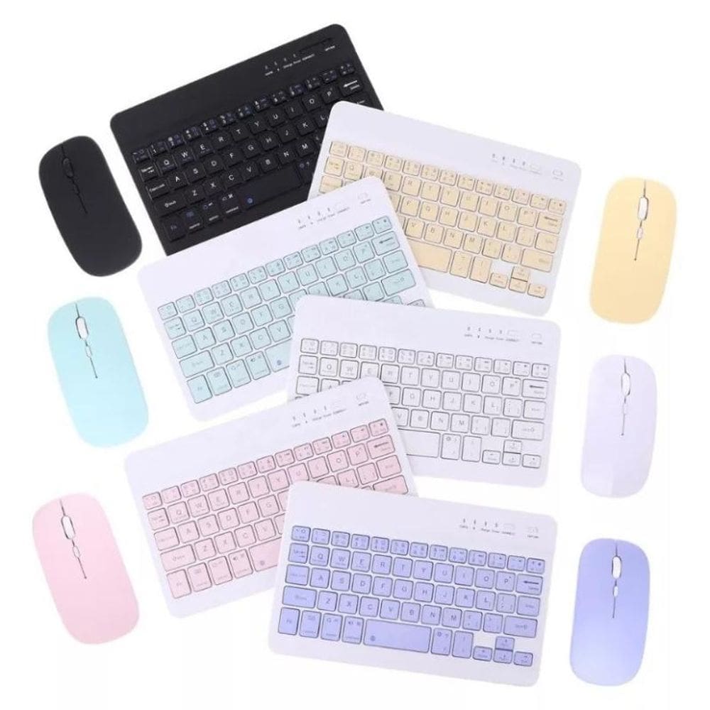 Kit Teclado E Mouse Sem Fio Bluetooth Colorido Tablet Pc
