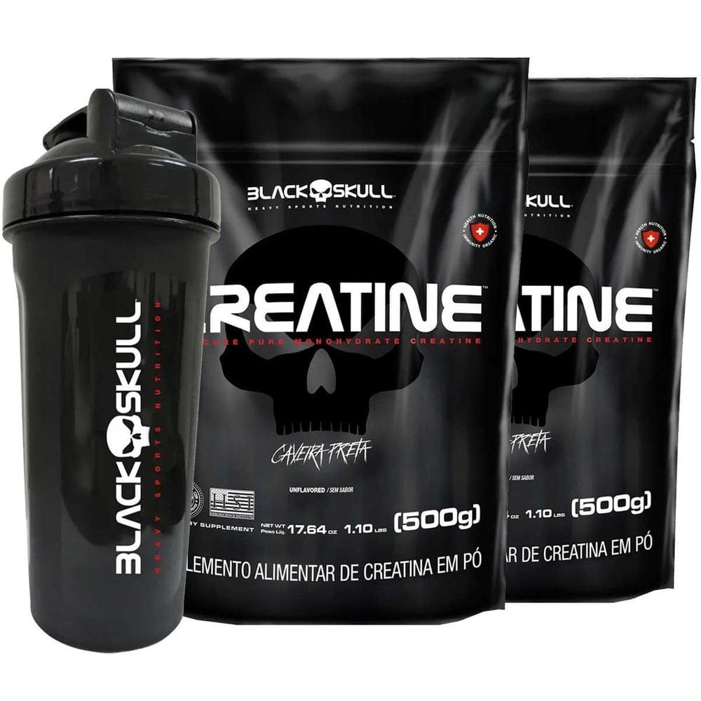 2X Creatina Monohidratada 500G 100% Pura Black Skull