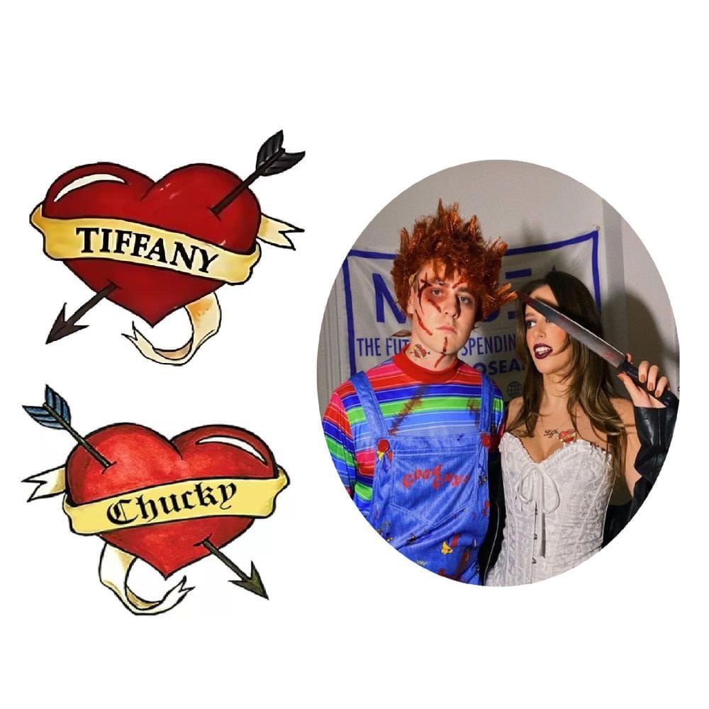 Tatoo Temporária 2 Corações Chucky E Tiffani Casal Halloween