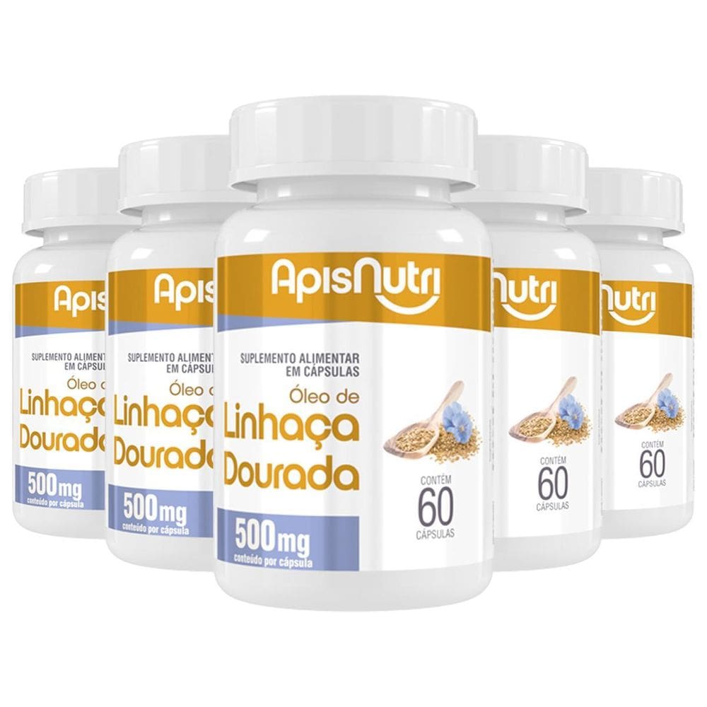 Kit 5 Óleo De Linhaça Apisnutri 60 Cápsulas