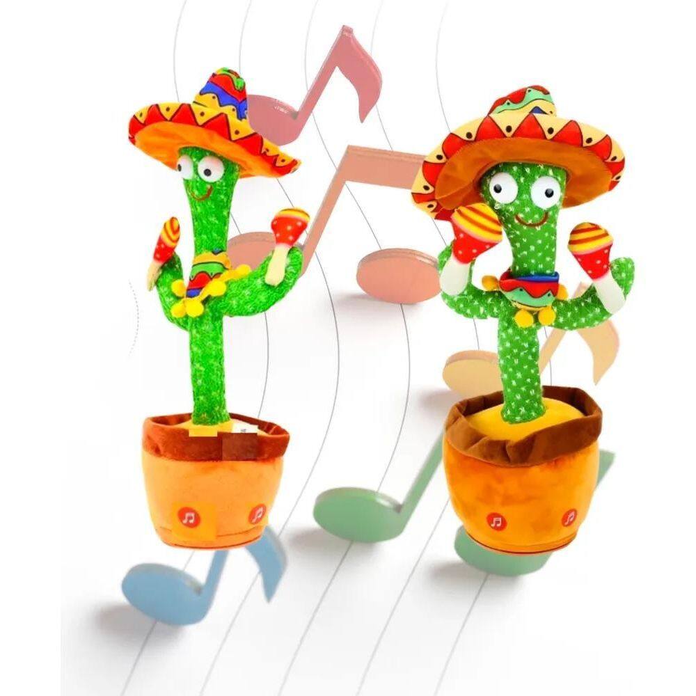 Kit 2 Cactos Falante Dançante Repete Voz Fala Dança Led Usb