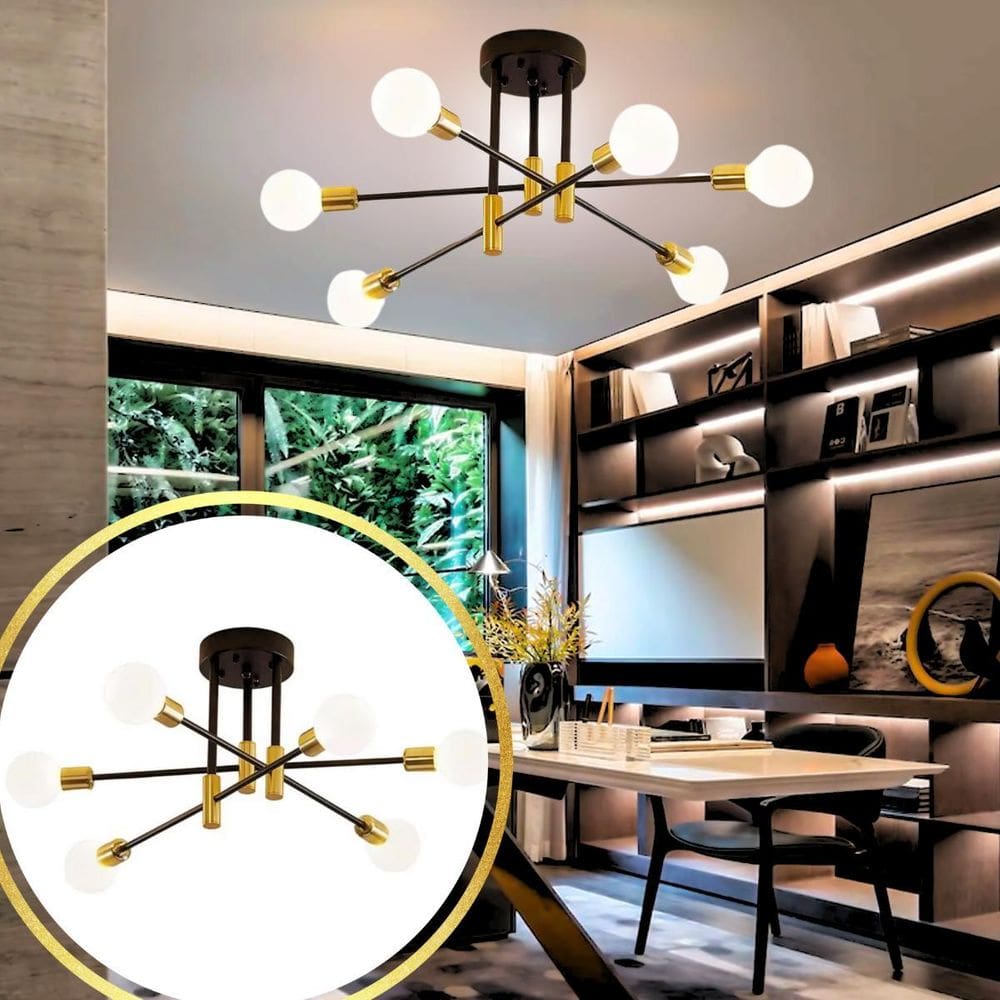 Luminária Lustre 88X36Cm Sputnik 6 Bocais E27 Plafon Teto