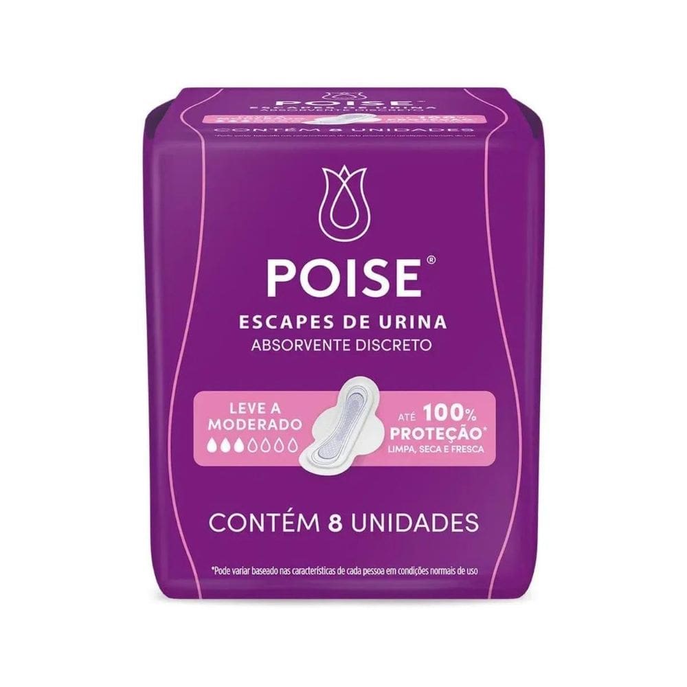 Absorvente Poise Com Abas Proteção Leve/Moderado Com 8 Unida