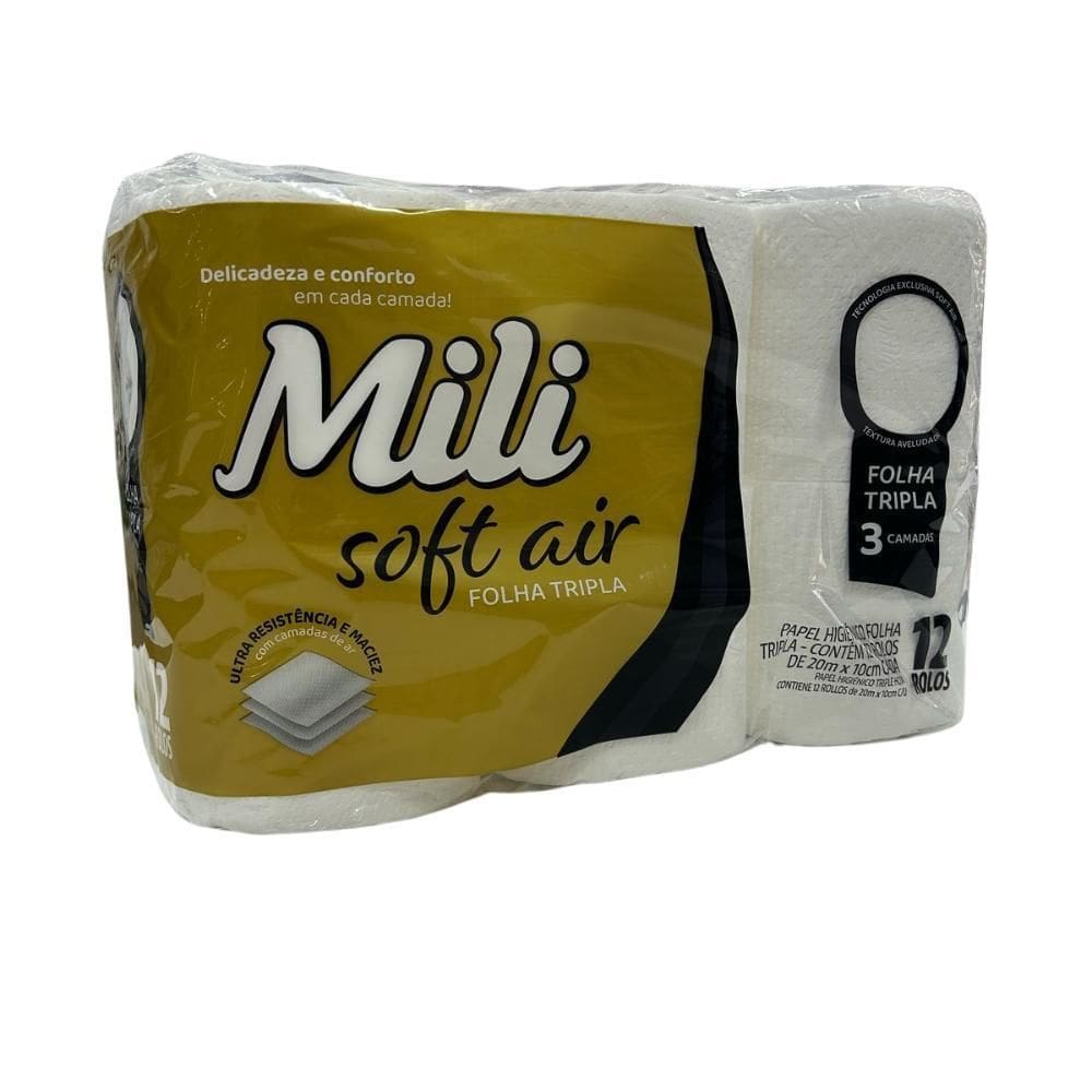 Papel Higiênico Soft Air Folha Tripla  Mili  Pacote 12 Rolos
