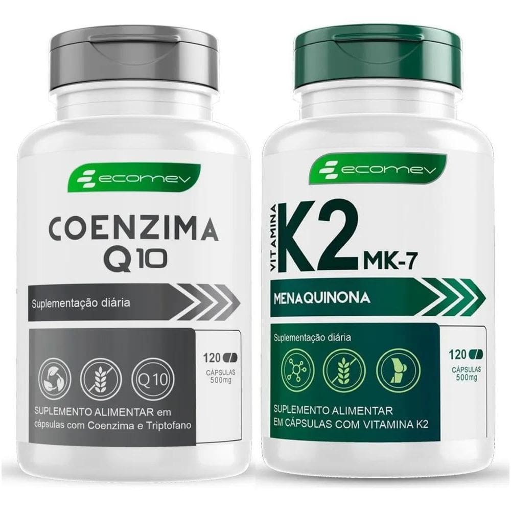 Vitamina K2 Mk7 + Coenzima Q10 Ubiquinol Puro 240Cp Ecomev