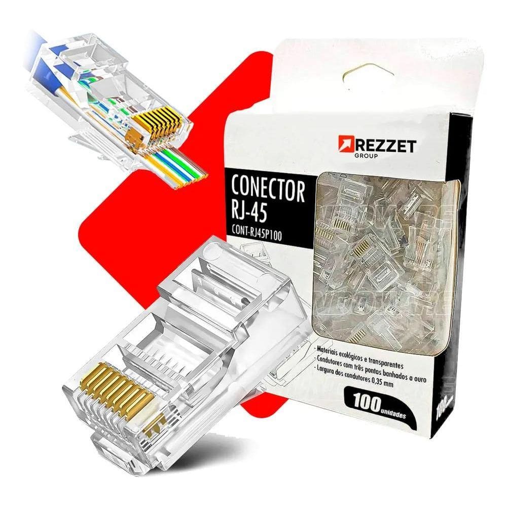 2X Conectores De Internet Rede Rj45 Vazado Cat5E Cat6E Banha