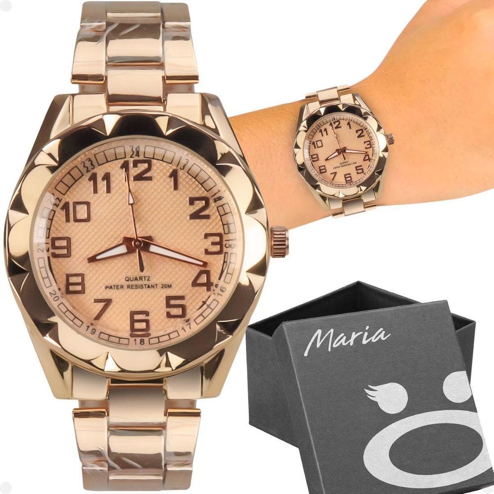 Relógio Feminino Aço Inoxidável Rosê Prova D`Água + Caixa