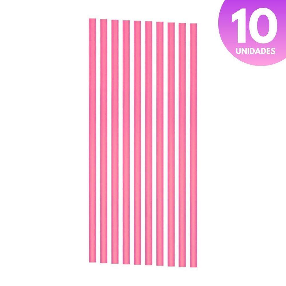 Canudo 31Cm Pink Ou Transparente Plástico Reutilizável 10Un.