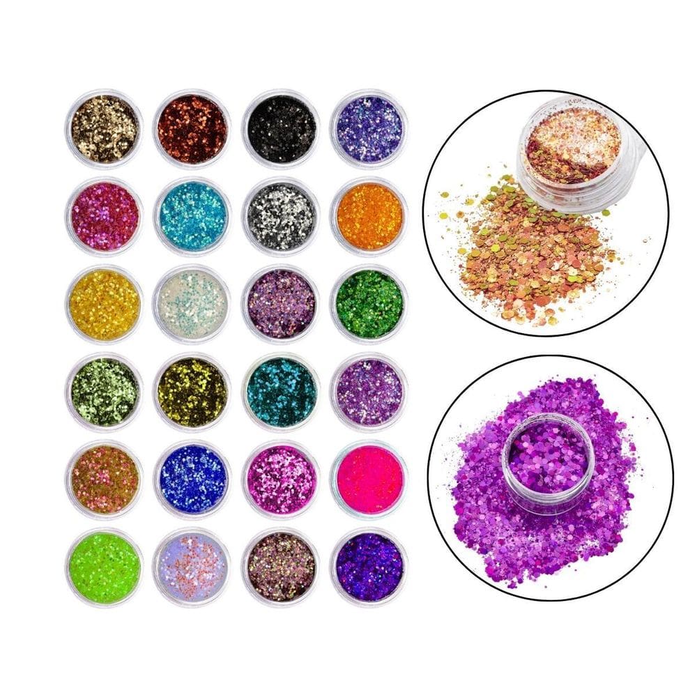 Kit 24 Glitters Flocado Decoração Unha Gel Nail Art Manicure