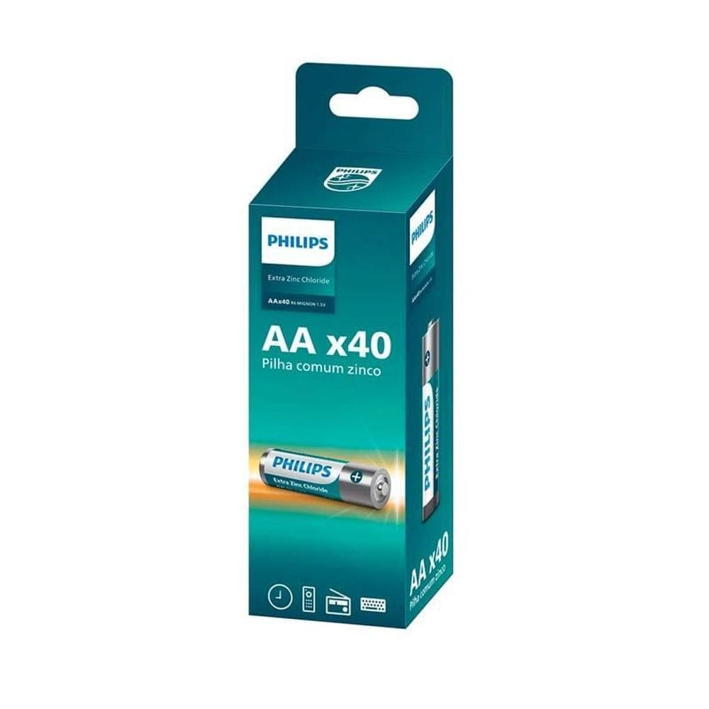 Pilha Comum Aa  Tubo Com 40 Unidades  Philips R6L40Tf/59