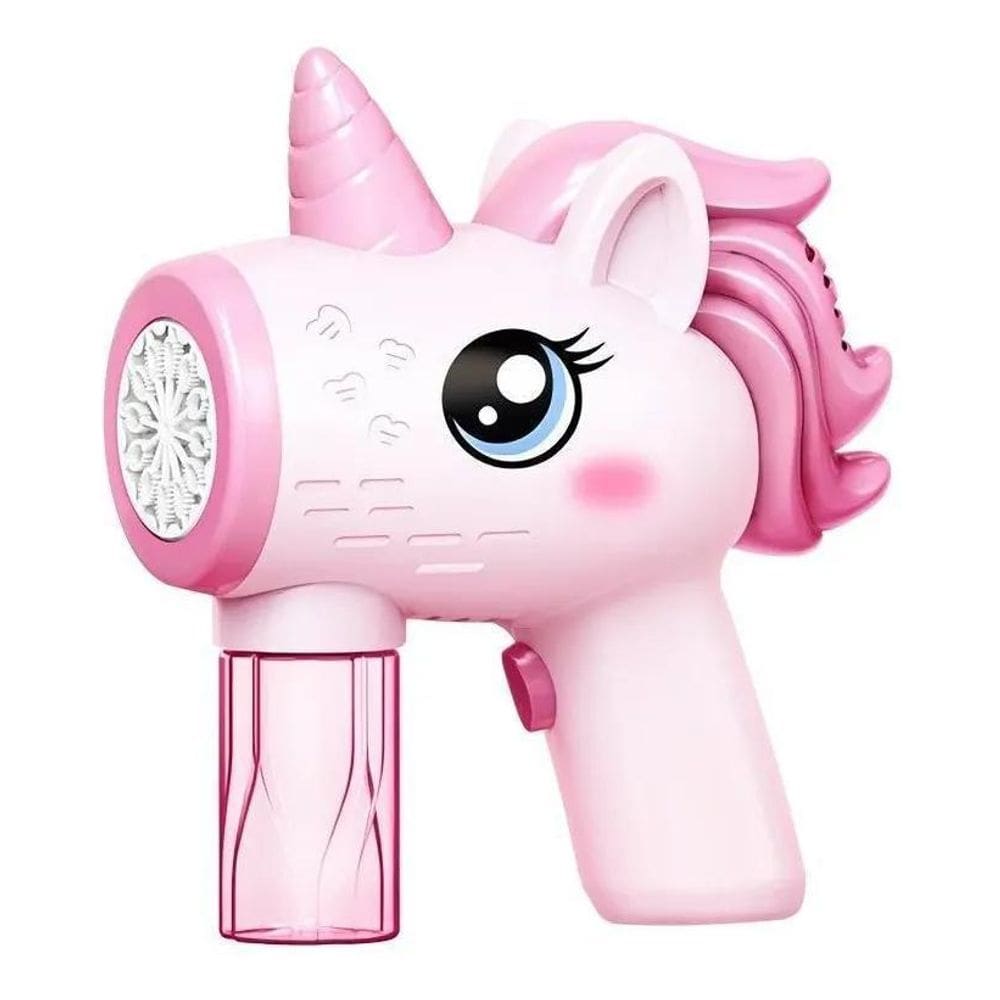 Pistola Automática Unicornio Bolhas De Sabão Giratoria Rosa