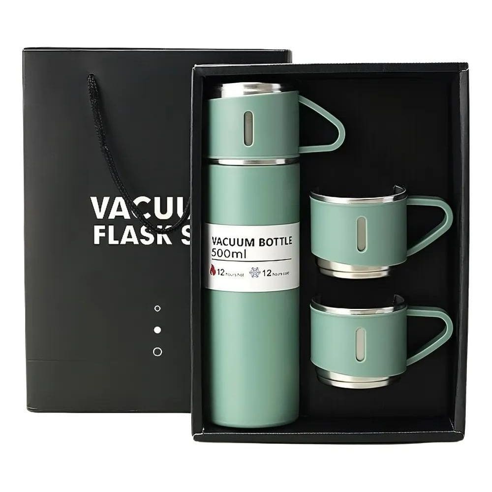 Kit Garrafa Térmica + 3 Xícaras Canecas Quente Frio V Verde