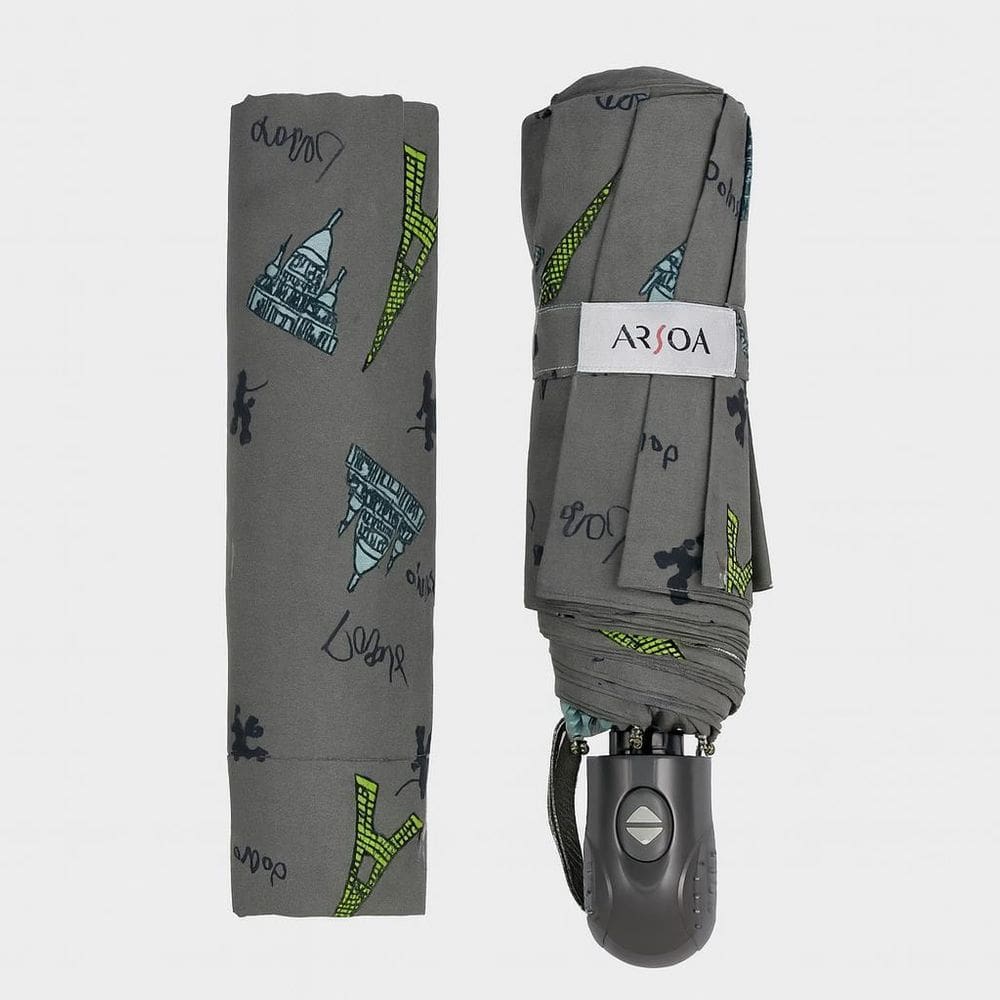 Guarda Chuva Mini Automático Feminino Cinza Estampado