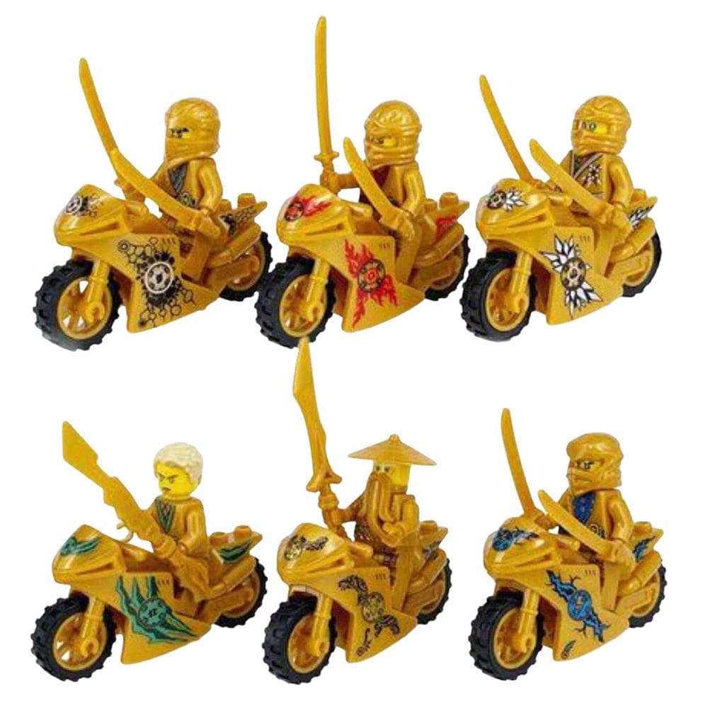 Kit 6 Bonecos E Motos Douradas Ninjago Lloyd Kai Nya