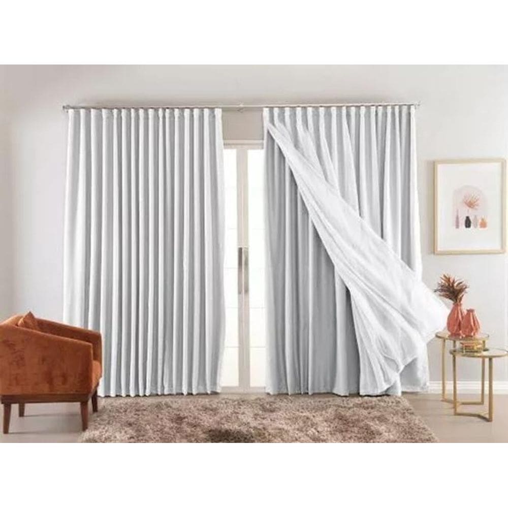 Cortina Luxo Blackout Voil Branca 5,00 X 2,70 Metros Trilho