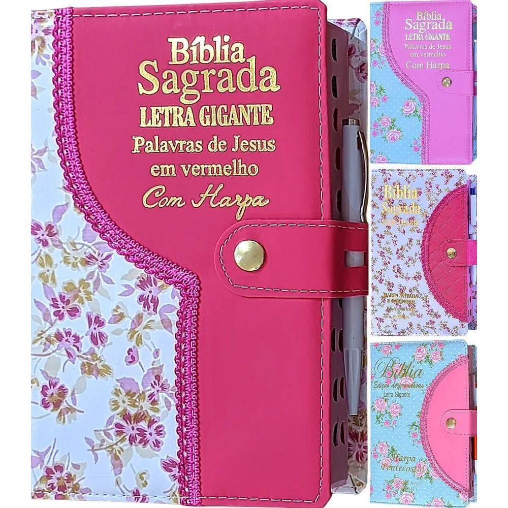 Bíblia Com Letra Grande - Com Harpa E Corinhos Femin Rosa