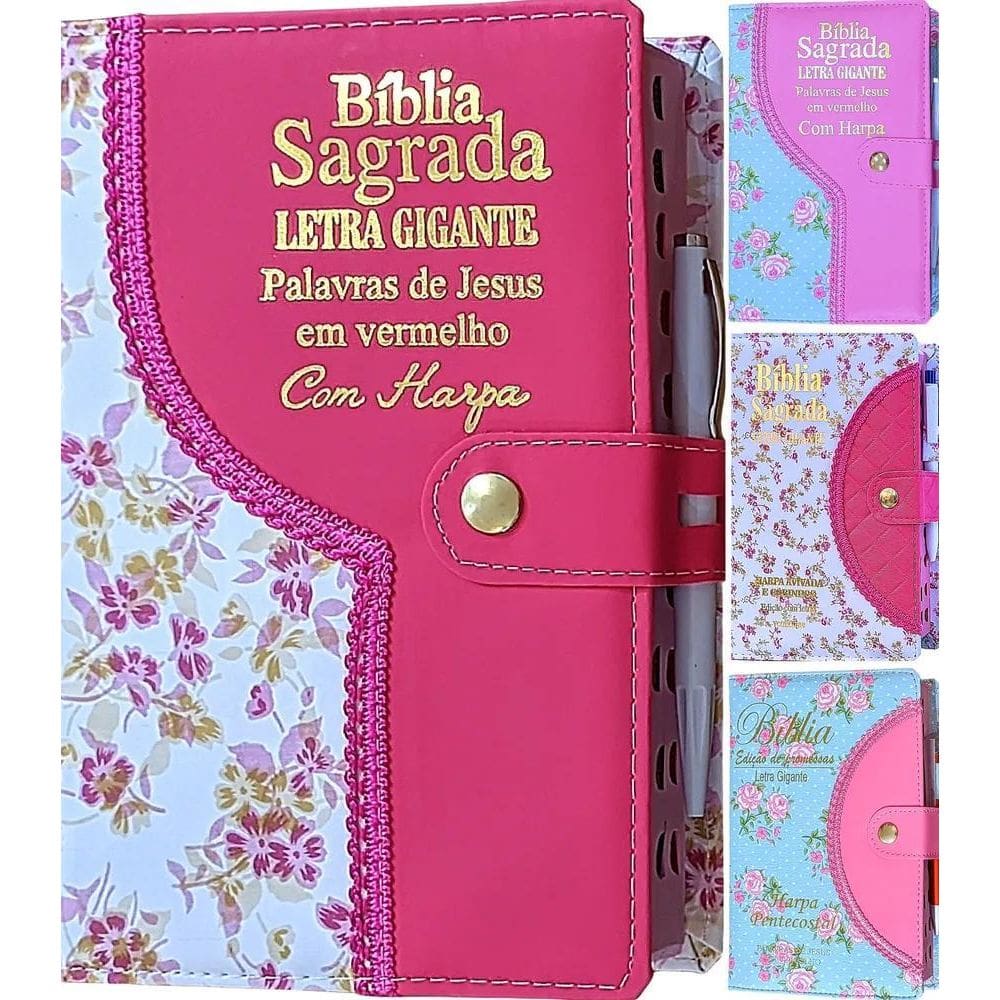 Bíblia Com Letra Grande - Com Harpa E Corinhos Femin Rosa