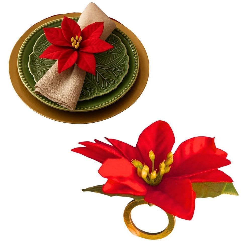 6 Porta Guardanapo Flor Bico De Papagaio Natal Vermelho