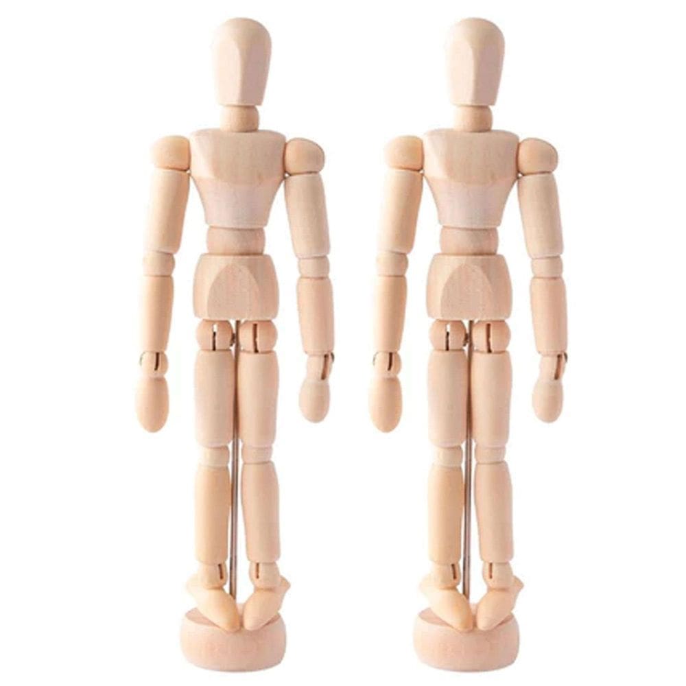 Kit 2 Boneco Madeira Flexível E Articulado 30Cm