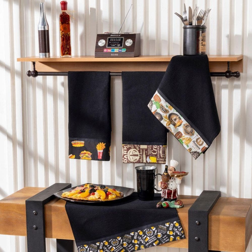 Pano De Prato Preto 100% Algodão Pé De Galinha 48X68Cm-4 Pçs