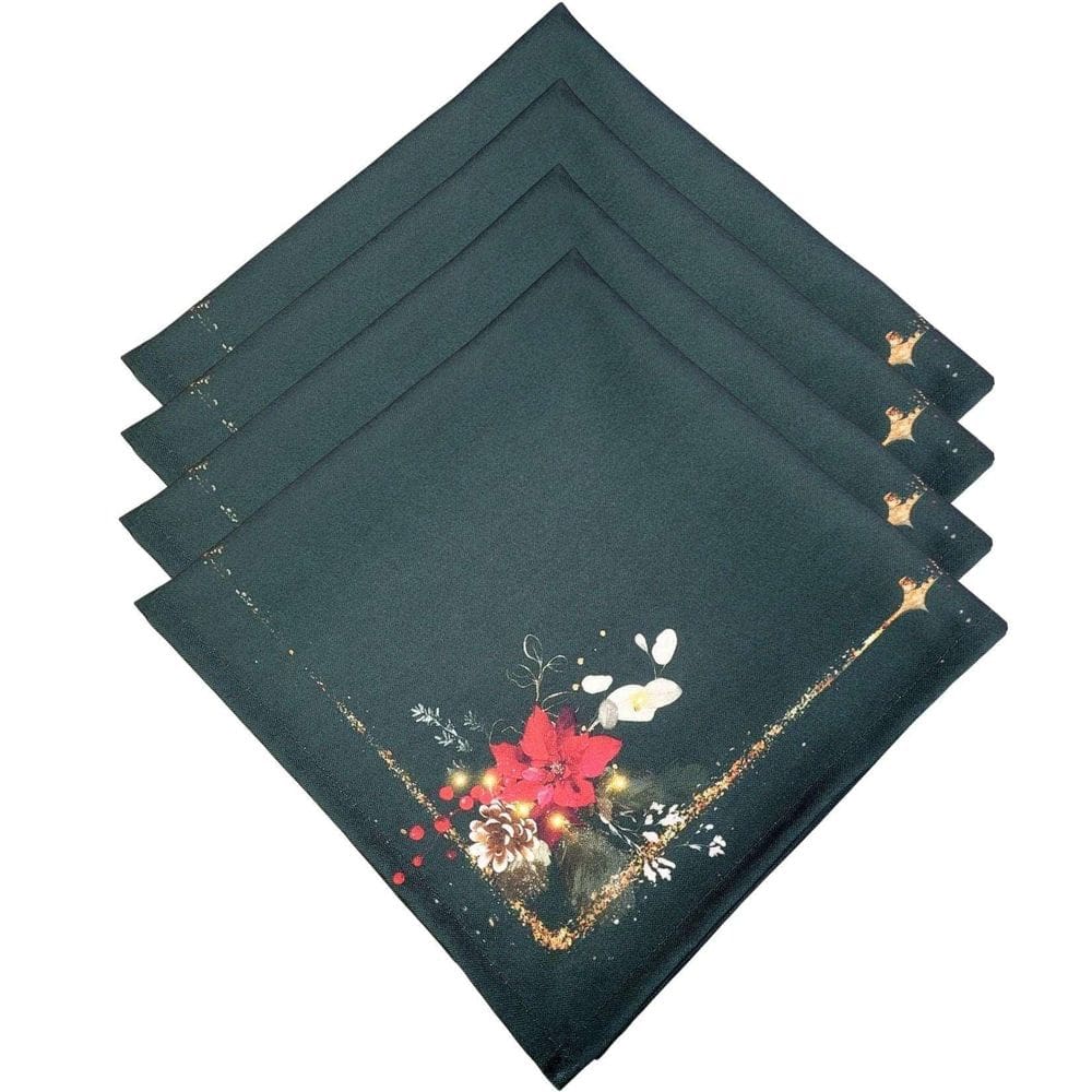 Kit 4 Guardanapos De Tecido Arranjo De Natal Verde 40Cmx40Cm