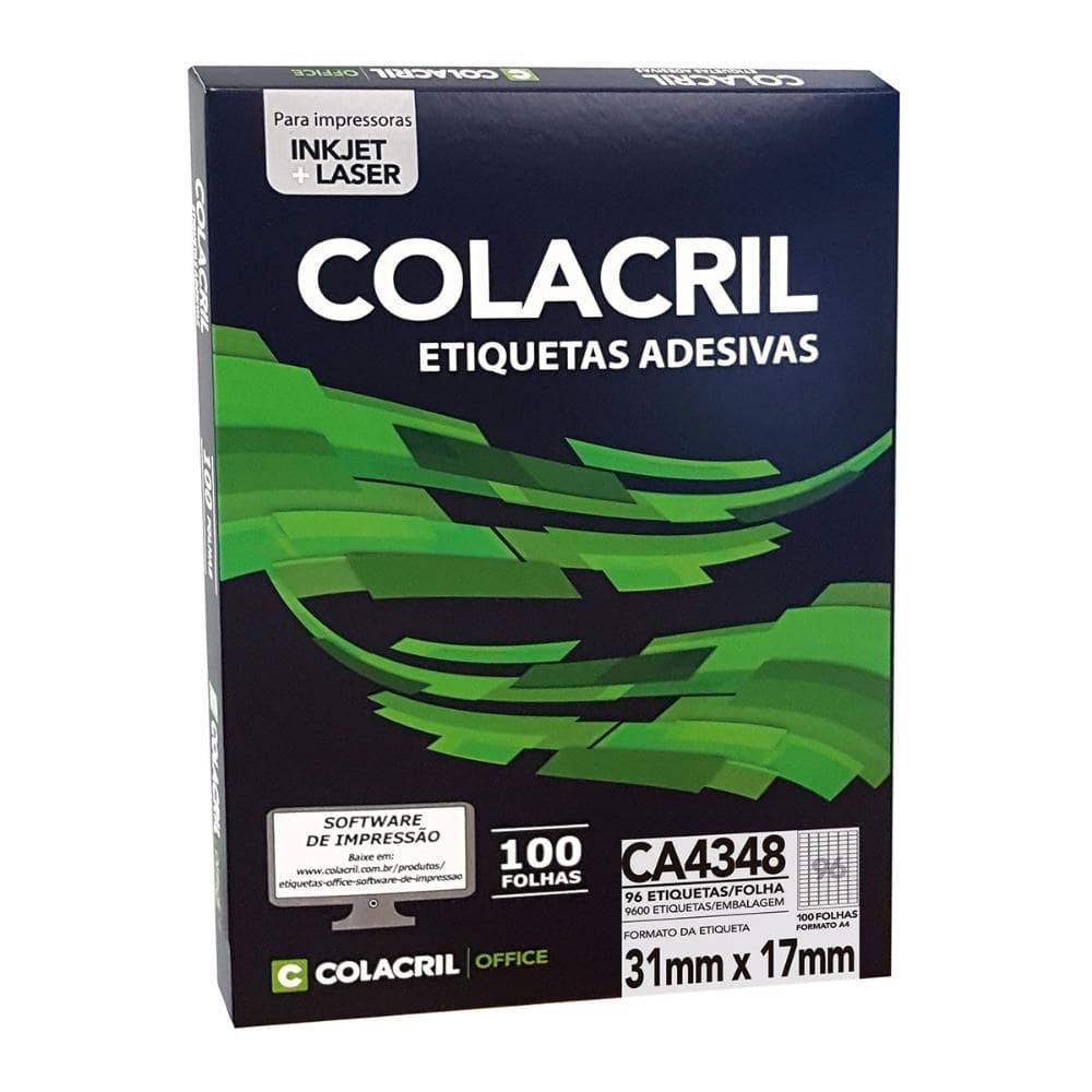 Etiqueta inkjet/laser CA4348 com 100 folhas - Colacril